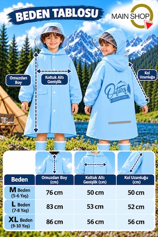 Mainshop Şeffaf Siperlikli Çıtçıtlı Ve Fermuarlı Taşıma Çantalı 4 Renk Çocuk Yağmurluk 7-8 Yaş M - L Mavi