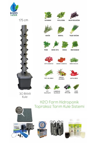 Topraksız Tarım Kule Sistemi -10 Katlı 30 Bitkili Hidroponik Kule