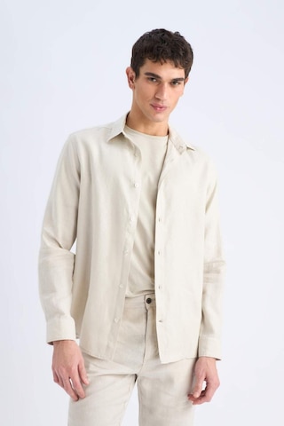 DeFacto %100 Keten Regular Fit Polo Yaka Yazlık Uzun Kollu Gömlek D9925AX25SPGR350