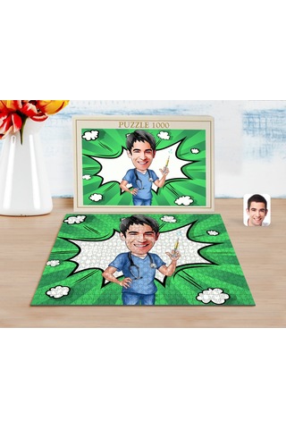 Bk Gift Kişiye Özel Erkek Doktor Karikatürlü 1000 Parça Profesyonel Puzzle-3