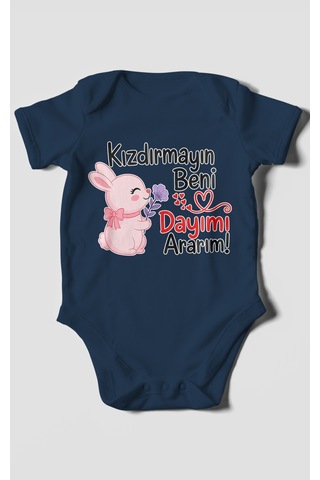 Morivokids Kızdırmayın Beni Dayımı Ararım Kısa Kollu Bebek Body %100 Pamuk Zbn165-kk Lacivert