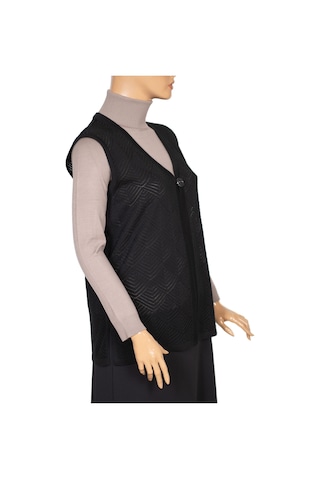 Hesna Kadın Taçlı Triko Ajurlu Broşlu Yelek Siyah Siyah
