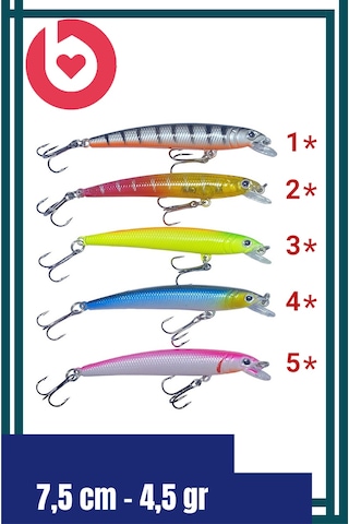 Bizimevde 7,5 Cm 4,5 Gr Rapala Balık Yemi Kurşun Arkası Olta Yem Seti Karbon Çelik İğne 5 Renk