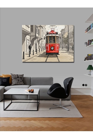 Kanvas Tablo Kırmızı Tramvay Sokakta 70cmx100cm