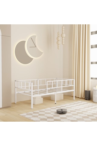 Zenit Metal Karyola Beyaz, Korkuluklu Karyola, Daybed, Ölçü Seçe Tek Kişilik
