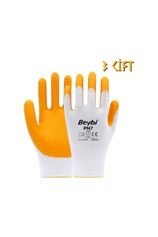Beybi Polyester-nitril İş Eldiveni Pn7 No: 10 Sarı - 3 Çift