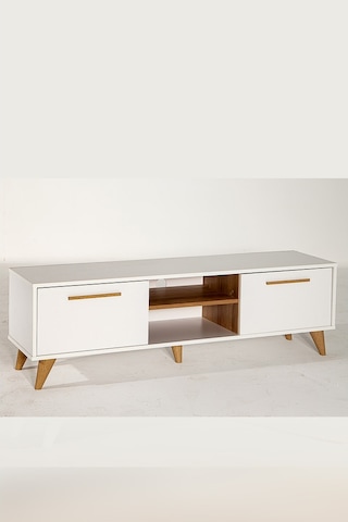 White Tv Ünitesi - Beyaz/Ceviz 160 Cm 2 Kapaklı + 2 Raflı Tv Sehp