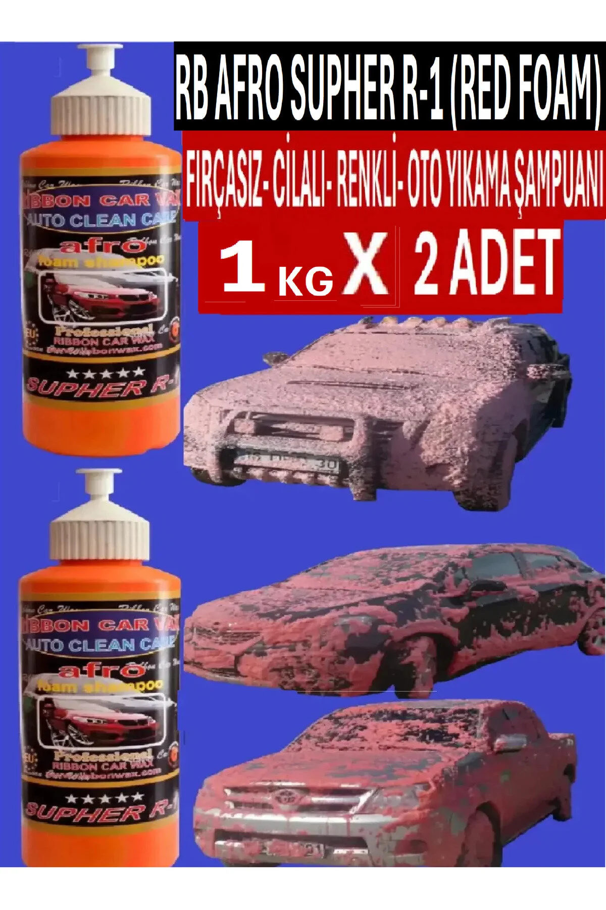 Afro Supher R-1 Fırçasız Yoğun Cilalı Renkli Oto Şampuanı Kırmızı Köpük 1 Kg 2 Adet