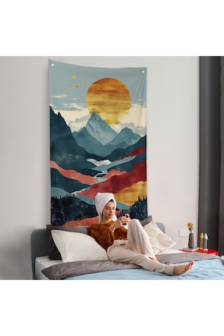 Dağların Üstündeki Güneş Manzarası Duvar Örtüsü-7649