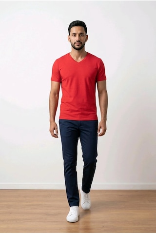 Biçomi Premium Comfort Modern Fit V-yaka Tişört Kırmızı
