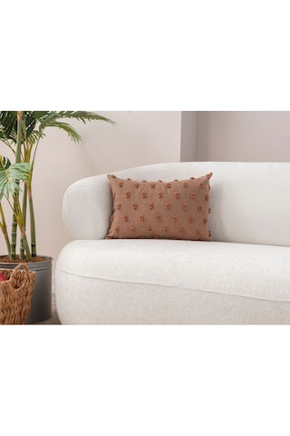 Swita Home Dekoratif Puantiye Keten Kumaşlı Kırlent Kılıfı 30x50 Kahverengi