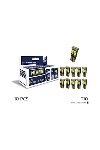 Niken Led Ampul T10 Canbus Park Ledi 18 Ledli 6500k Beyaz 12v-24v 10'lu Paket