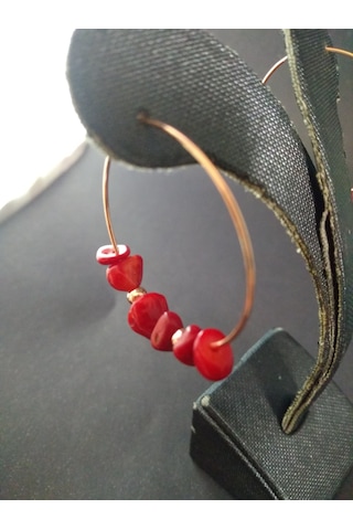 Mercan Taşli Halka Küpe /Doğaltaşli Halka Küpe Kırmızı