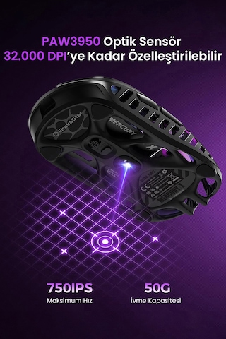 Gravastar Mercury X Rgb 32k Dpı Optik Gaming Mouse, Kablosuz, Magnezyum Alaşımlı, Programlanabilir 5 Mercury X