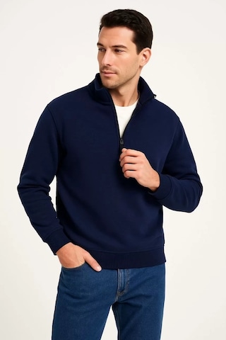 Cvs Giyim Erkek Dik Yaka Sweatshirt Dik Yaka Yarım Fermuarlı 3 İplik Şardonlu Pamuk Kumaş - Lacivert Lacivert