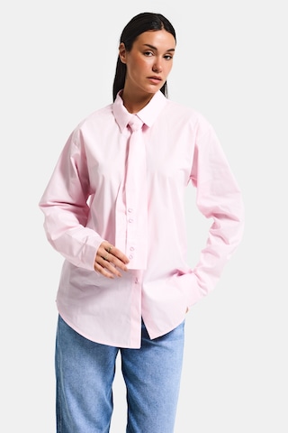 it's basic Kadın Pembe Oversize Kravat Detaylı Özel Tasarım Bol Kesim Gömlek