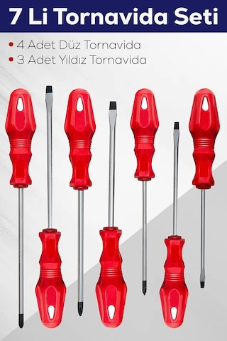 7'li Tornavida Seti 4 Adet Düz Tornavida 3 Adet Yıldız Tornavida Tornavida Seti 7
