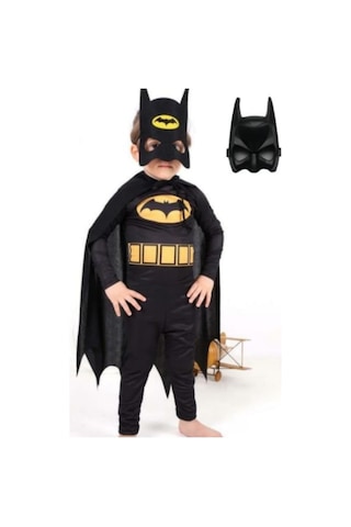 Sedirli Batman Çocuk Kostümü Maskeli - Pelerinli Ve 2 Adet Maskeli Çok Renkli