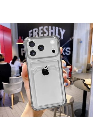 İphone 17 Pro Uyumlu Kamera Korumalı Kartlıklı Köşeleri Airbag Tasarımlı Darbe Önleyici Siyah