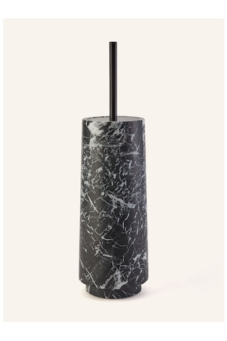 Aquanova Orıon Wc Fırça Seti 41 Cm, Doğal Taş, Kapaklı, Metal Saplı, El Yapımı Klozet Fırçası Siyah Mermer