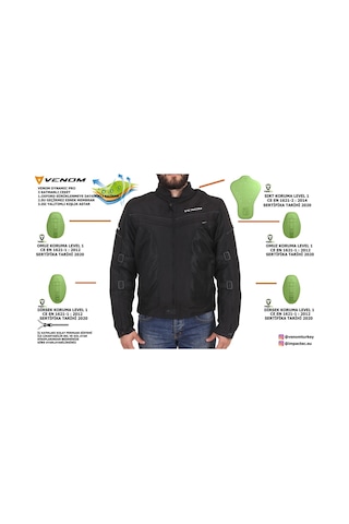 Venom Dynamic Pro Yeni Seri Cordura Motorcu Ceketi Yazlık Full Fileli Mont