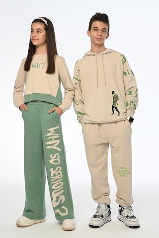 Erkek Çocuk Kamuflaj Baskılı Kapüşonlu Sweatshirt-13409-bej