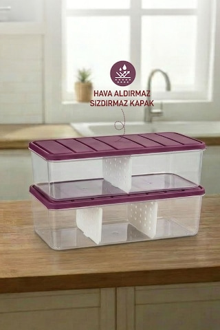 Selka Home 2 Adet 2 Lt. Nora Bölmeli Organizer  Buzdolabı Buzluk Düzenleyici Saklama Kabı