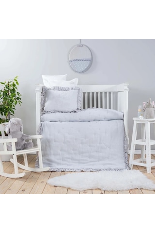 Royale Gri %100 Pamuk Müslin Nakışlı Private Bebek Yorgan Seti