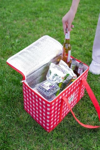 Büyük Boy Kırmızı Piknik Çantası Termo Lüks Plaj Çantası Seyahat Kamp Çantası 35 X 20 X 20 Cm Kırmızı