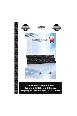 Delux Serisi Oyun Model Ergonomik Kablolu Q Klavye Bilgisayar Ofis Klavyesi Tk02 Siyah