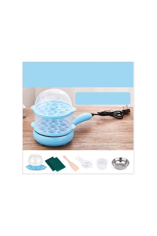 Çok İşlevli Mini Yapışmaz Tava Kazan Vapur Ocak Haşlanmış Patlıcan Mavi Çift Katlı Paket Mavi