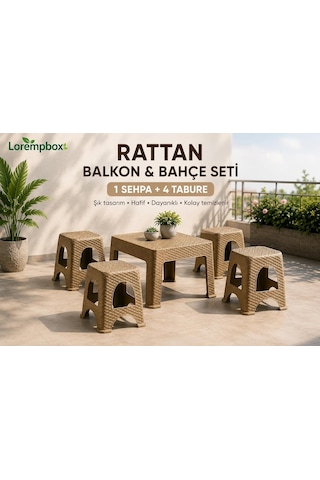 Lorempbox Rattan Balkon & Bahçe Seti 5 Parça 1 Sehpa + 4 Tabure Bej Diğer