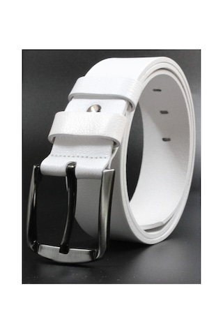 %100 Hakiki Deri Erkek Kot Kemeri 4,5 Cm Beyaz