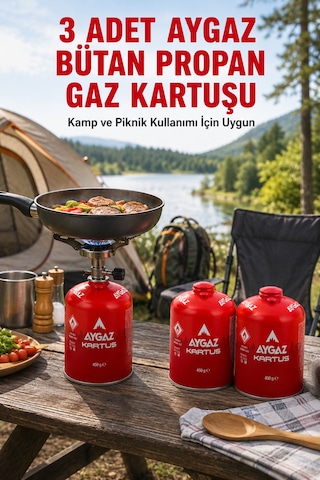 Gaz Kartuşu Bütan Propan Karışımlı Kamp Ocağı Kartuşu 3 Adet 450 G Kırmızı