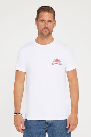 Tudors Erkek Slim Fit Dar Kesim %100 Pamuk Yumuşak Dokulu Baskılı Beyaz Bisiklet Yaka Tişört-30609 Beyaz