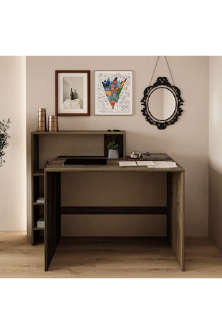 Amber Çalışma Masası Raflı, Modern Bilgisayar Masası Ceviz