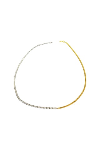 Yarısı Suyolu Yarısı Gurmet Zincir Çift Renkli Choker Gümüş Kolye