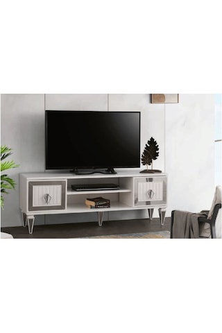 Bera Beyaz - Gümüş Aya Tv Sehpası Beyaz - Gümüş