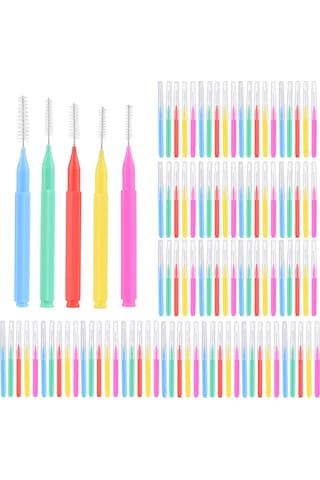 Skycity 100 Adet Renkli Diş Arası Fırça Seti - Yumuşak Tüylerle Gigi Aralarını Temizler, Diş Sağlığını Korur, Taşınabilir Mavi, Kırmızı, Yeşil, Sarı, Pembe Her 20 Adet