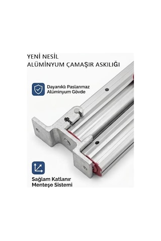 Duvara Monteli Paslanmaz Alüminyum Makaralı Katlanır Çamaşır Askısı İp Hediyeli gri