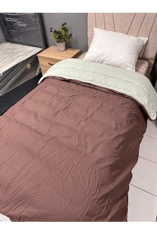 Clasy %100 Pamuk Ranforce Tek Kişilik Çift Taraflı Yorgan Koyu Kahve-çağla Yeşili Kahverengi - Yeşil