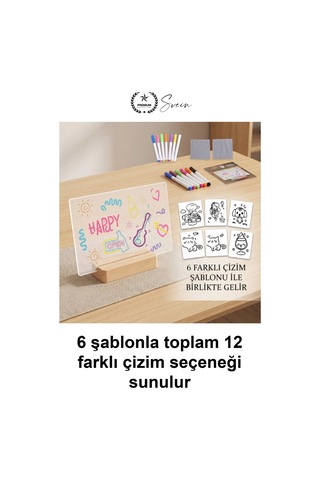 Ledyazıpanosu Dıy Işıklı Not Tahtası Gece Lambası Akrilik Masaüstü Mesaj Levhası 7 Renk Kalem 6 Çiz Standart