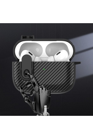 Airpods Uyumlu İçin 2/1 Karbon Fiber Doku Kablosuz Kulaklık Kılıfı Güvenlik Kilidi İle Kırmızı