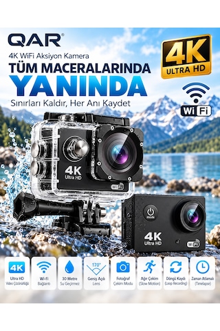 4k Ultra Hd Wifi Aksiyon Kamerası 16mp 170 Geniş Açı 30 Metre Su Geçirmez Kutulu Spor Kamerası Dalış Bisiklet Motosiklet Kamerası