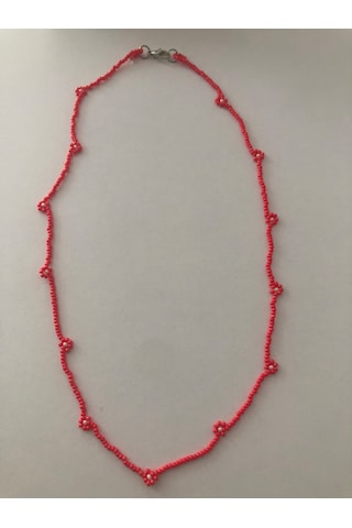 Lim10lubahçe Kırmızı Çiçekli Boncuk Kolye