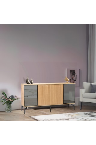 Viva Camlı Konsol Atlantik Çam Aynalı 4 Kapaklı Raflı 160x80x43,5 Cm Beyaz