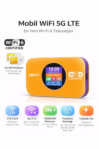 5g Mobil Wifi Modem Taşınabilir Router Wifi 6 Destekli 300mbps 3000mah Bataryalı Sım Kartlı Hotspot