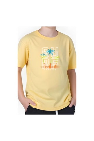 Panios Kids Surf Baskılı Erkek Çocuk Kısa Kollu Tişört Sarı
