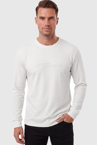 Deepsea Erkek Slim Fit Likralı Çizgi Dokulu Beyaz Sweatshirt Bisiklet Yaka Nakışlı Spor Şık Sweat 2708518
