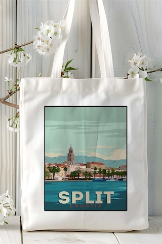 Art Hediye Split Baskılı Bez Çanta Omuz Çantası Kişiye Özel Desen 2 Çok Renkli